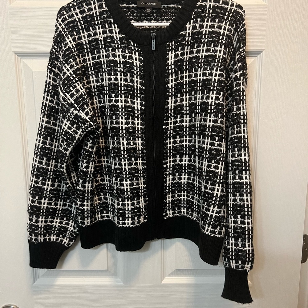 Chaps Black and White Plaid Cardigan